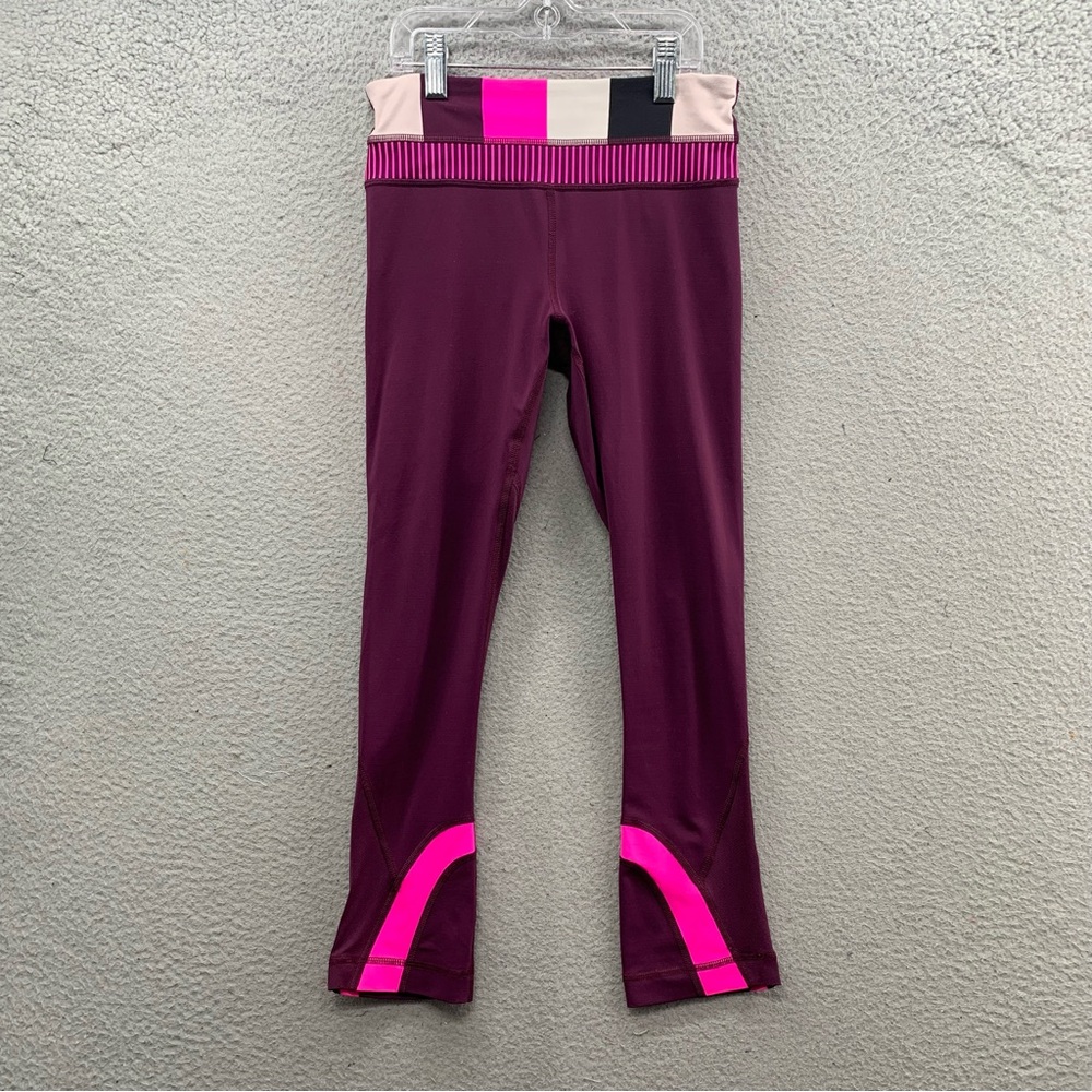 Lululemon Run Inspire Pink  Burgundy Black Cropped Yoga Leggings Pants Active